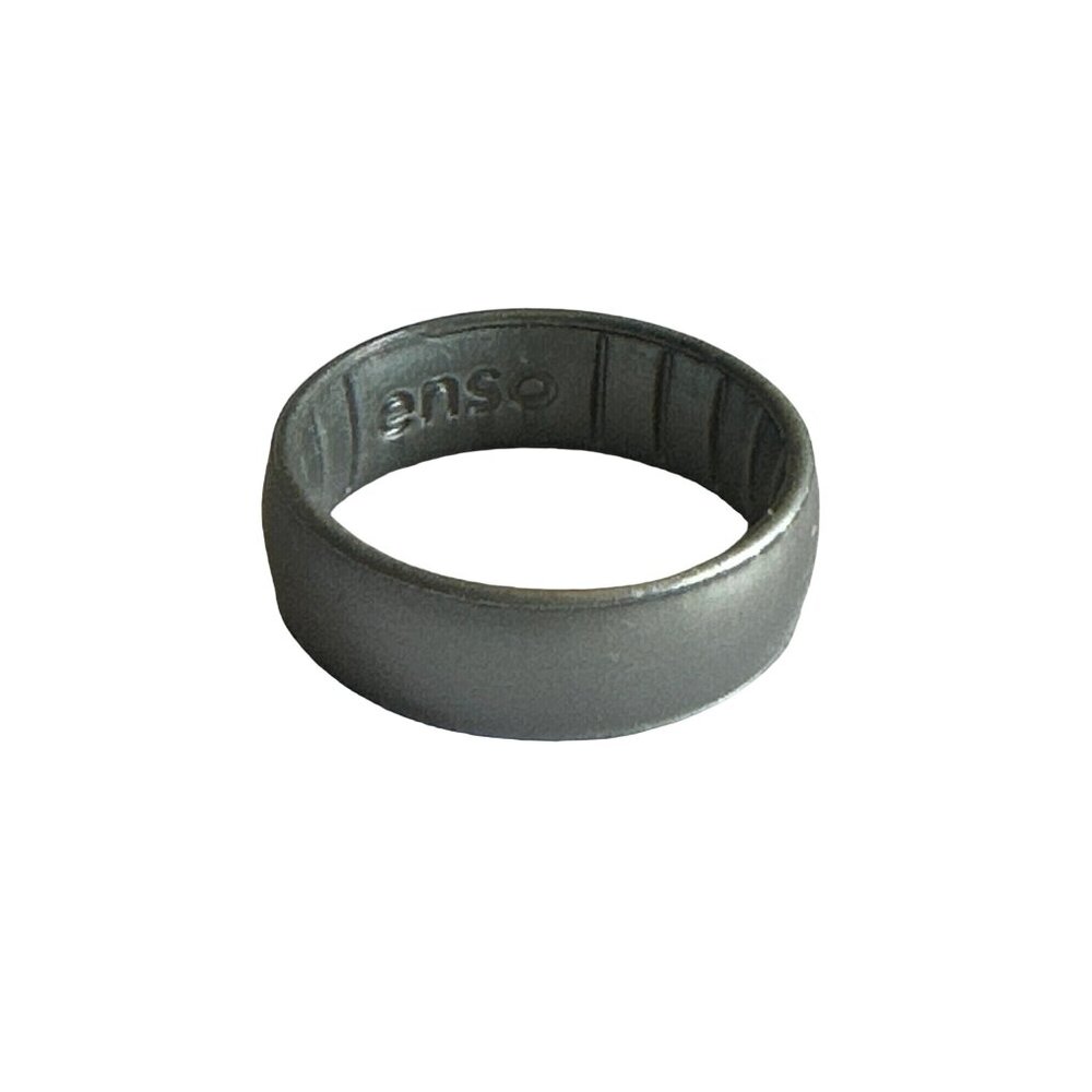 Enso Silicone Ring Unisex Size 8 Metallic Silver Comfortable Flexible Accessory